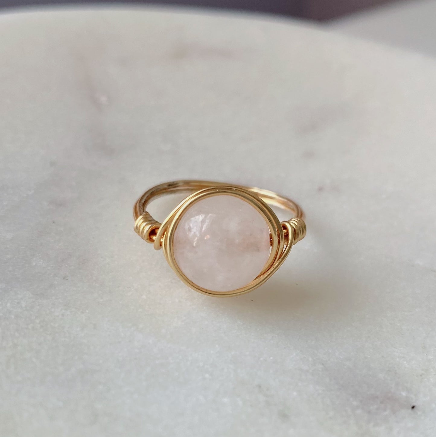 Rose quartz wire wrapped ring