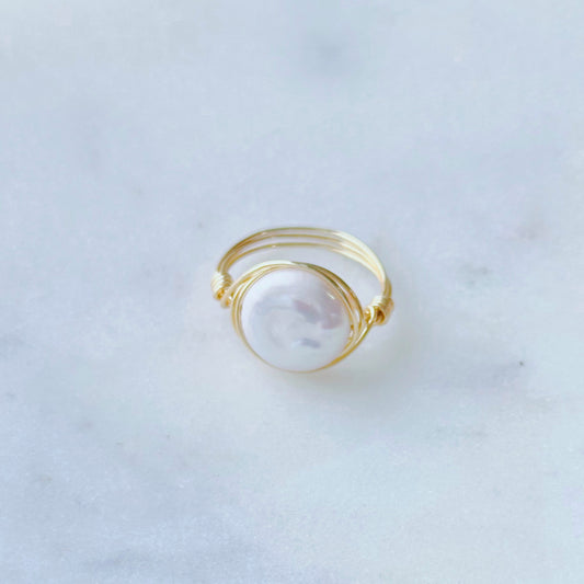 Freshwater pearl wire-wrapped ring
