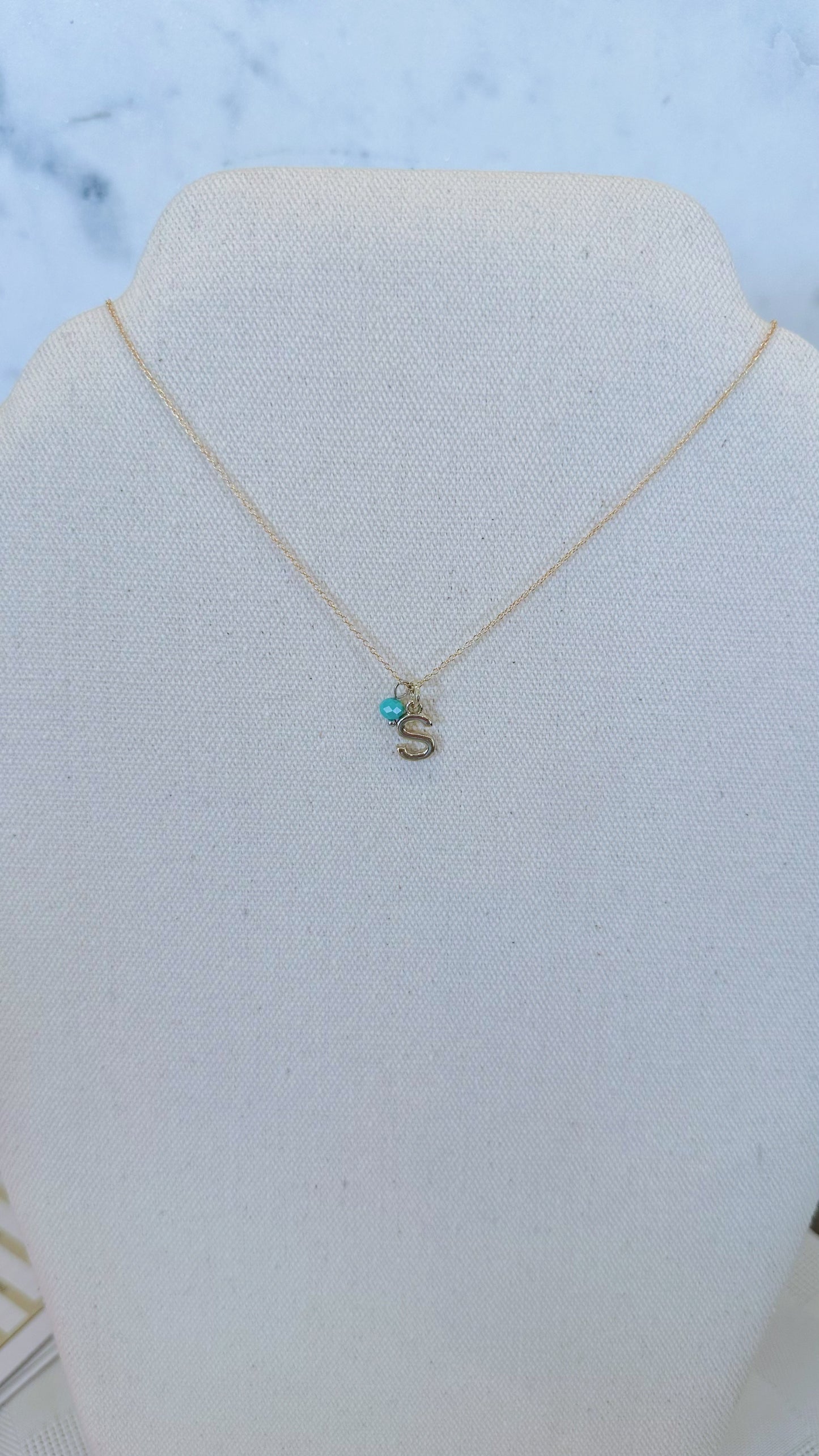 Initial charm necklace with dainty gem