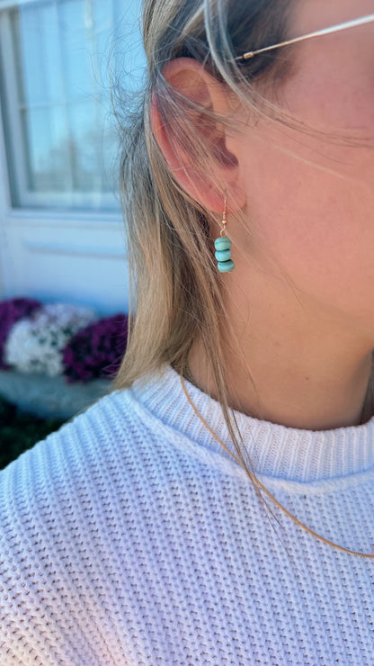 Aqua shell chip bead dangle earrings