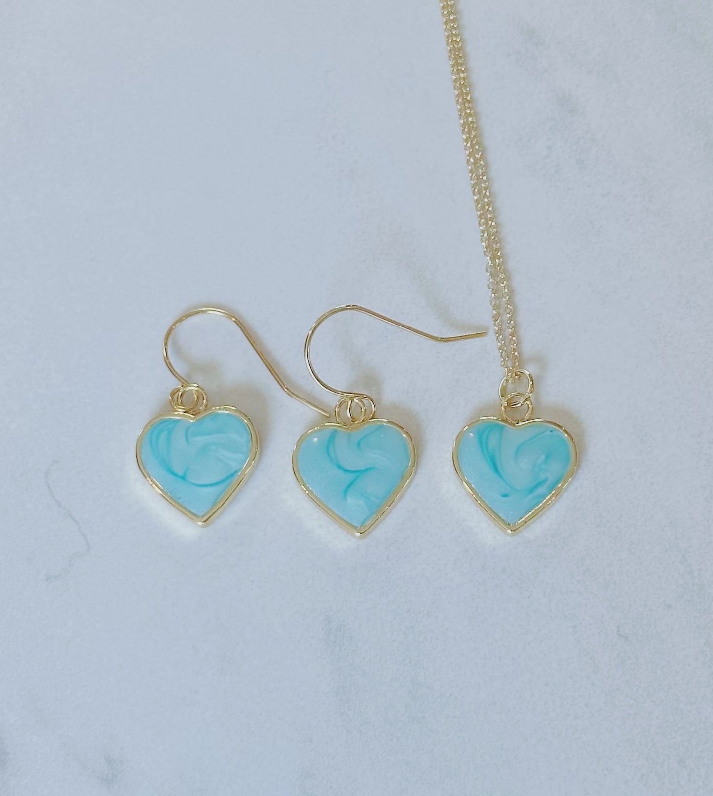 Aqua swirl heart pendant dangle earrings