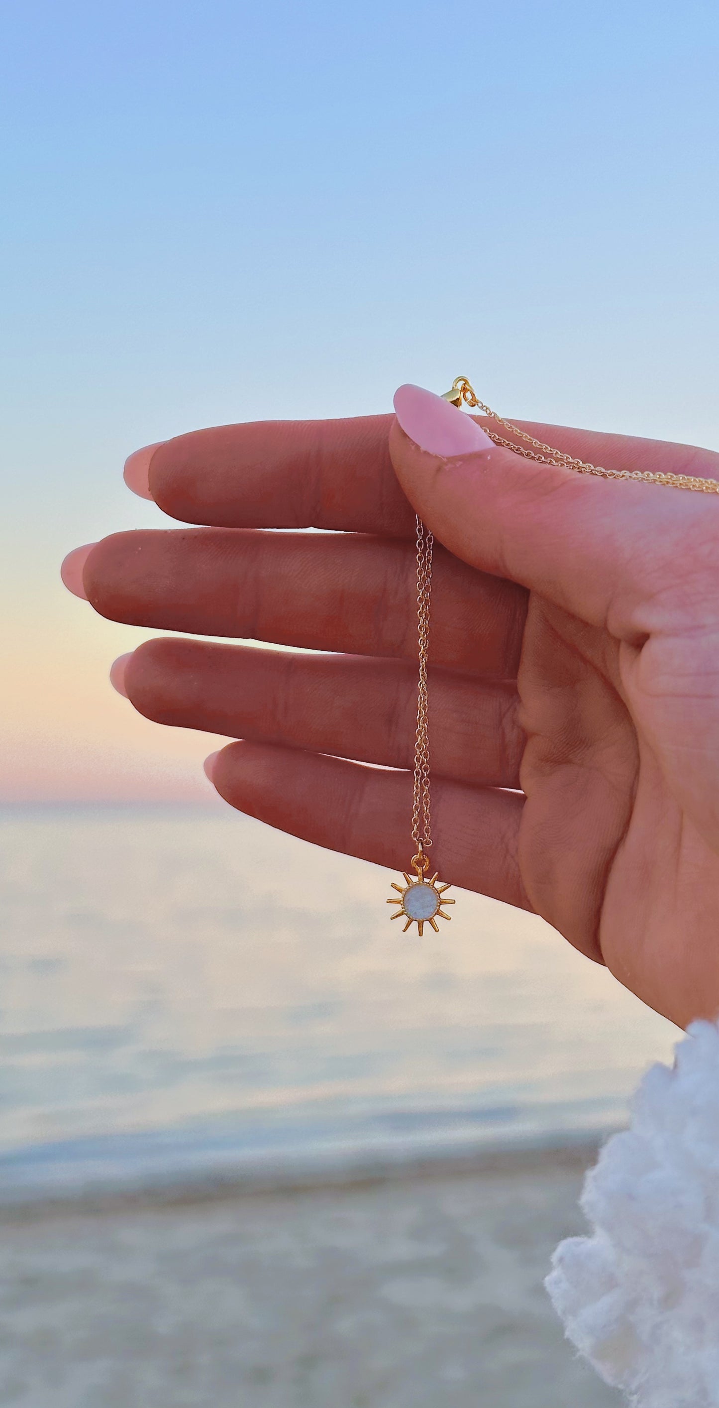 Dainty pearl sun charm necklace