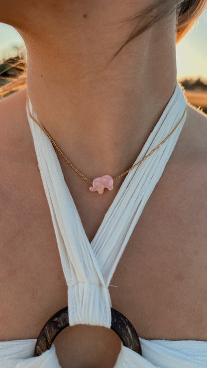 Pink opal elephant charm necklace