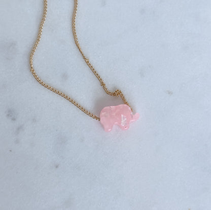 Pink opal elephant charm necklace