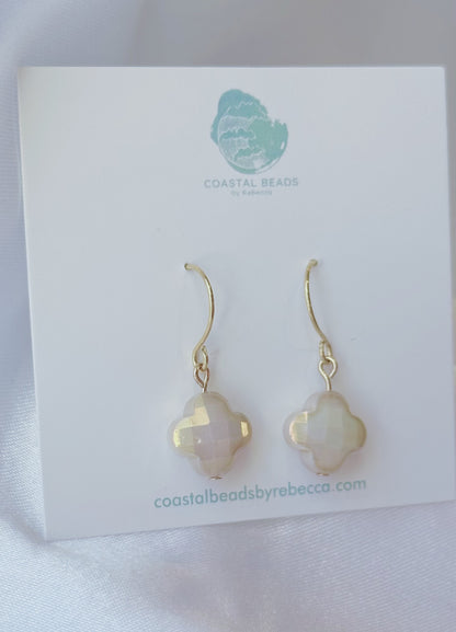 Ivory glass clover dangle earrings