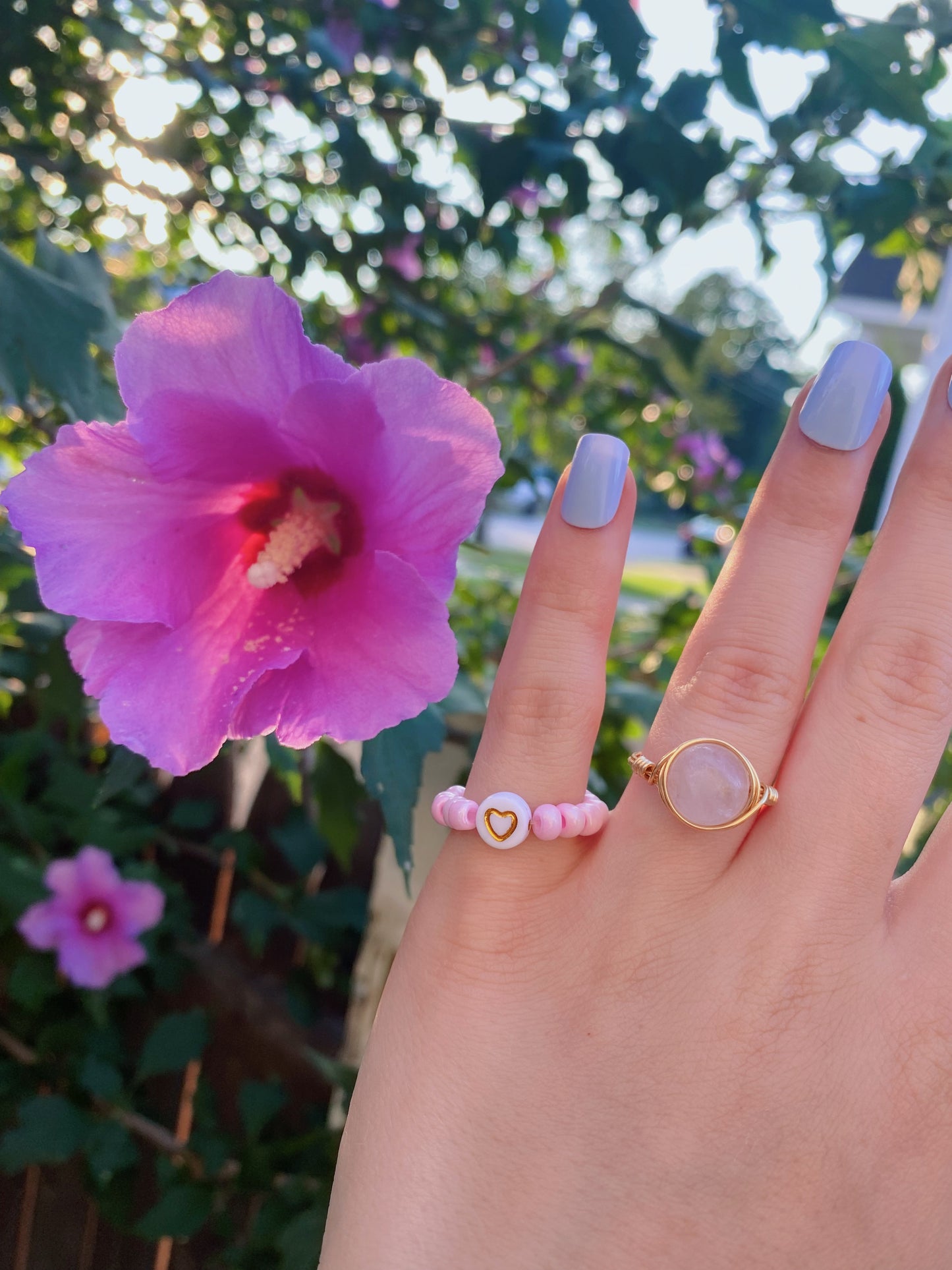 Light pink beaded charm ring