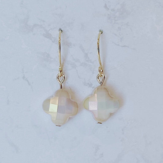 Ivory glass clover dangle earrings