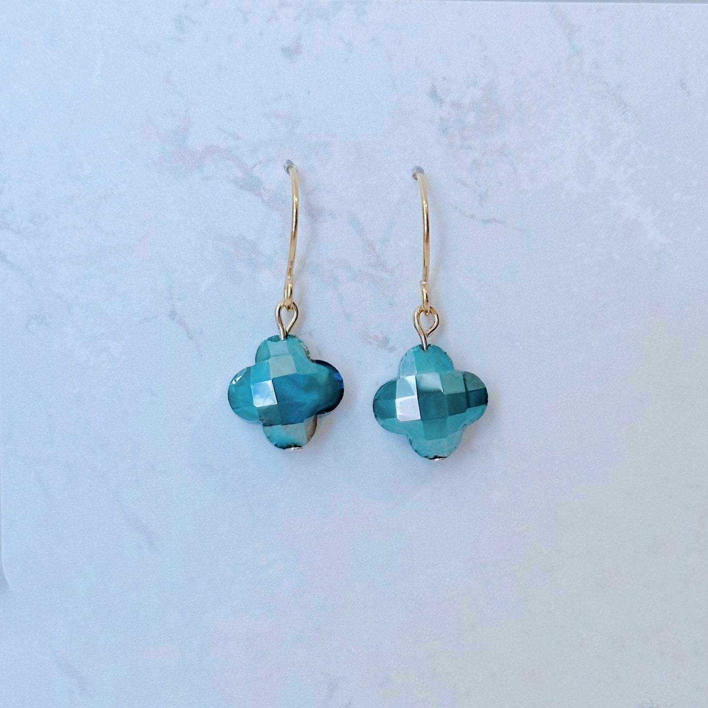 Turquoise glass clover pendant dangle earrings