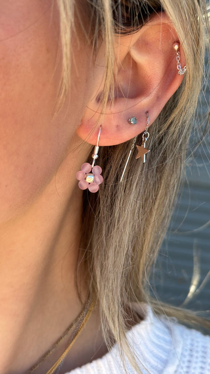 Rose quartz flower dangle earrings